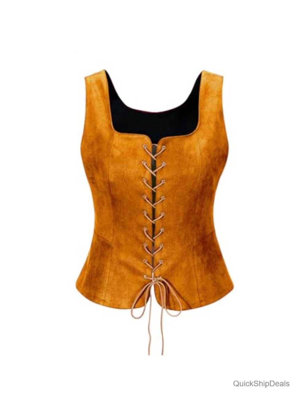 Faux Suede Renaissance Vest Lace-Up Corset Peasant Pirate Cosplay Top